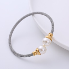 Fashion Round Stainless Steel Pearl Artificial Pearls Bangle 1 Piece