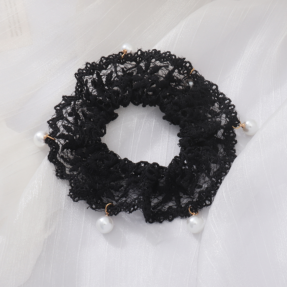 Sweet Solid Color Cloth Lace Artificial Pearls Hair Tie 1 Piece4