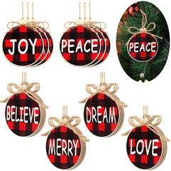 Christmas tree decoration red plaid wooden letters round pendant