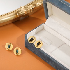 Retro Geometric Titanium Steel Gold Plated Turquoise Ear Studs 1 Pair