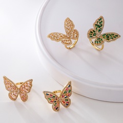 Mode Schmetterling Kupfer Vergoldet Zirkon Offener Ring 1 Stück