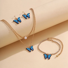 Fashion Butterfly Alloy Inlay Artificial Gemstones Women'S Bracelets Earrings Necklace 3 Piece Set