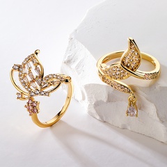 Mode Schmetterling Kupfer Vergoldet Zirkon Offener Ring 1 Stück