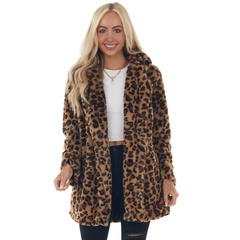Fashion Leopard Polyester Placket Coat Woolen Coat