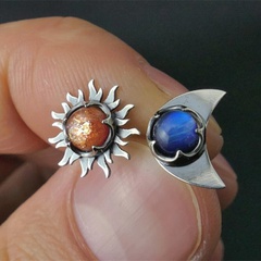 Bohemian Sun Moon Alloy Asymmetrical Plating Inlay Artificial Gemstones Women'S Ear Studs 1 Pair