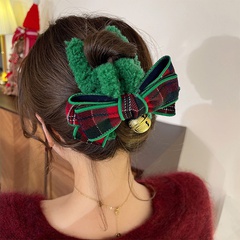 Fashion Plaid Bow Knot Bell Cloth Plush Hair Clip 1 Piece