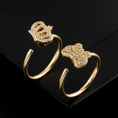 Luxuriös Krone Schmetterling Kupfer Vergoldet Zirkon Offener Ring 1 Stück
