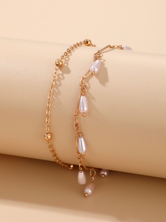 Simple Style Geometric Alloy Plating Artificial Pearls Unisex Anklet 2 Piece Set