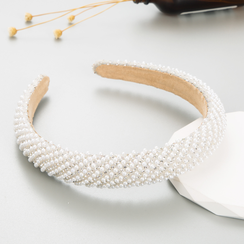 Elegant Geometric Imitation Pearl Cloth Inlay Rhinestones Pearl Hair Band 1 Piece9