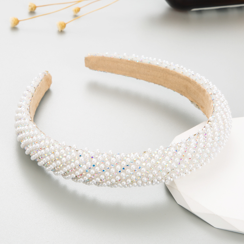 Elegant Geometric Imitation Pearl Cloth Inlay Rhinestones Pearl Hair Band 1 Piece5