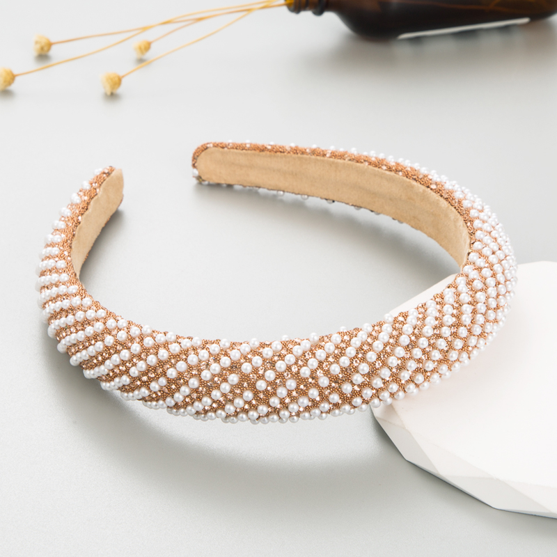 Elegant Geometric Imitation Pearl Cloth Inlay Rhinestones Pearl Hair Band 1 Piece4