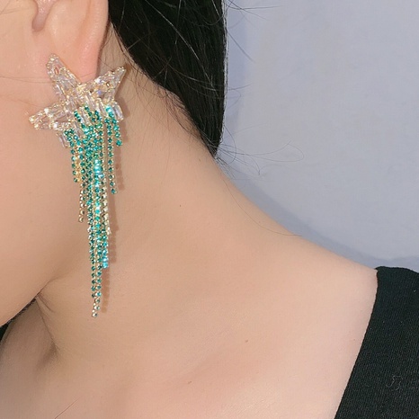 Fashion Pentagram Alloy Tassel Rhinestones Women'S Dangling Earrings 1 Pair's discount tags