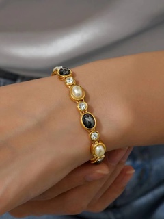 Simple Style Geometric Copper Gold Plated Artificial Pearls Natural Stone Bracelets 1 Piece