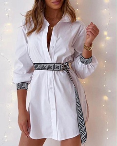 Sexy Solid Color Turndown Long Sleeve Patchwork Polyester Dresses Above Knee Irregular Skirt
