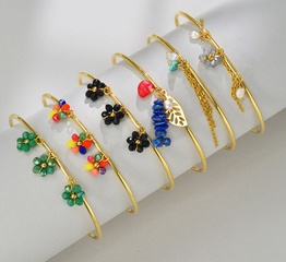 Fashion Leaves Flower Stainless Steel Beaded Bangle 1 Piece