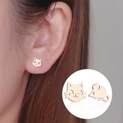 Fashion Cat Stainless Steel Plating Ear Studs 1 Pair