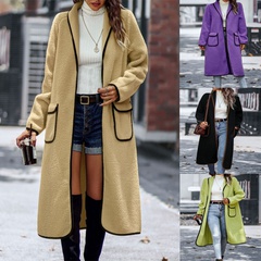 Fashion Solid Color Patchwork Fleece Placket Coat Woolen Coat