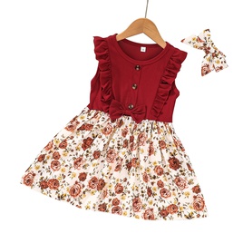 Fashion 2022 Summer New Little Girl Flower Bow Tie Sleeveless A line Skirtpicture24