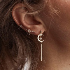 Simple Style Star Moon Alloy Asymmetrical Rhinestones Unisex Drop Earrings 3 Piece Set