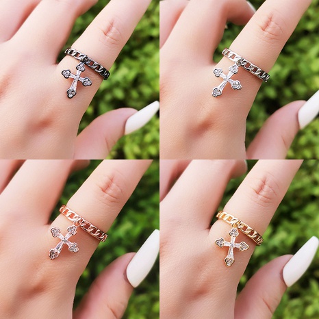 Simple Style Cross Alloy Plating Inlay Rhinestones Women'S Open Ring 1 Piece's discount tags