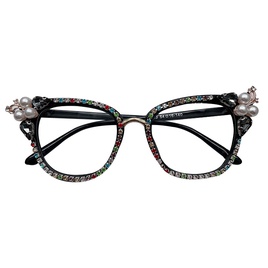 Fashion Solid Color Pc Cat Eye Inlaid Pearls Diamond Full Frame Optical Glassespicture11
