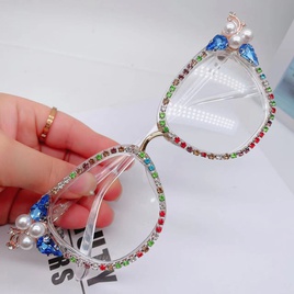 Fashion Solid Color Pc Cat Eye Inlaid Pearls Diamond Full Frame Optical Glassespicture13