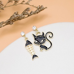 Fashion Cat Fish Bone Alloy Asymmetrical Plating Inlay Rhinestones Women'S Drop Earrings 1 Pair