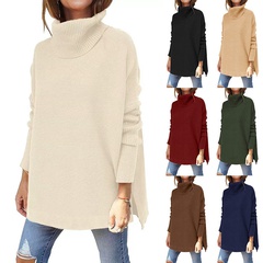 Casual Solid Color Fleece Polyacrylonitrile Fiber Turtleneck Long Sleeve Batwing Sleeve Patchwork Sweater