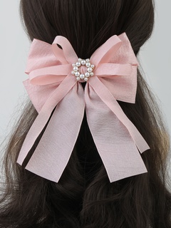 Sweet Bow Knot Gauze Inlay Artificial Pearls Hair Clip 1 Piece