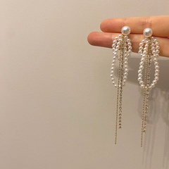 Fashion Tassel Alloy Pearl Inlay Rhinestones Women'S Drop Earrings 1 Pair