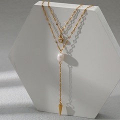 Simple Style Geometric Stainless Steel Gold Plated Artificial Pearls Layered Necklaces 1 Piece