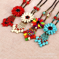 Ethnic Style Flower turquoise Wax line Knitting Women'S Pendant Necklace 1 Piece