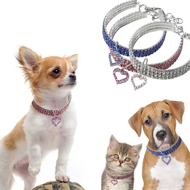 Foreign Trade New Heart-Shaped Pet Necklace Dog Leash Cat Crystal Love Collar Pet Supplies Pet Decorations—1