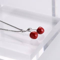 Elegant Cherry Fruit Stainless Steel Plating Pendant Necklace 1 Piece