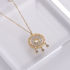 Elegant Round Stainless Steel Gold Plated Rhinestones Pendant Necklace 1 Piece