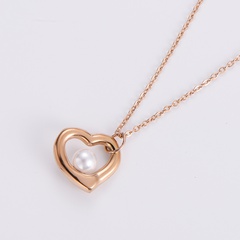 Elegant Heart Shape Stainless Steel Gold Plated Hollow Out Artificial Pearls Pendant Necklace 1 Piece
