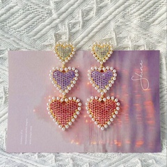 Fashion Heart Shape Alloy Inlay Rhinestones Pearl Women'S Drop Earrings 1 Pair