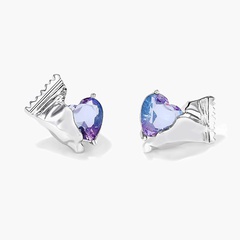 Fashion Heart Shape Copper Inlay Artificial Gemstones Ear Studs 1 Pair