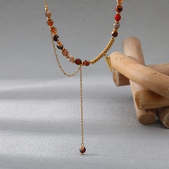 Simple Style Geometric Stainless Steel Beaded Gold Plated Natural Stone Necklace 1 Piece