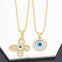 Retro Devil'S Eye Butterfly Copper Enamel Gold Plated Zircon Pendant Necklace 1 Piece
