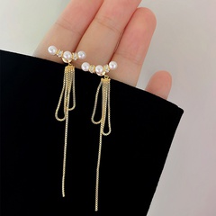 Fashion Tassel Alloy Inlay Rhinestones Pearl Women'S Drop Earrings 1 Pair