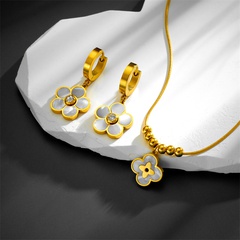Fashion Flower Titanium Steel Plating Inlay Shell Zircon Earrings Necklace