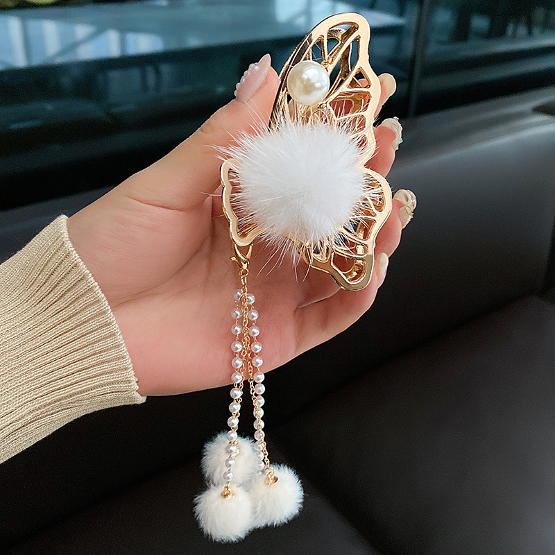 Fashion Sweet Tassel Butterfly Alloy Plating Artificial Pearls Hair Clip3