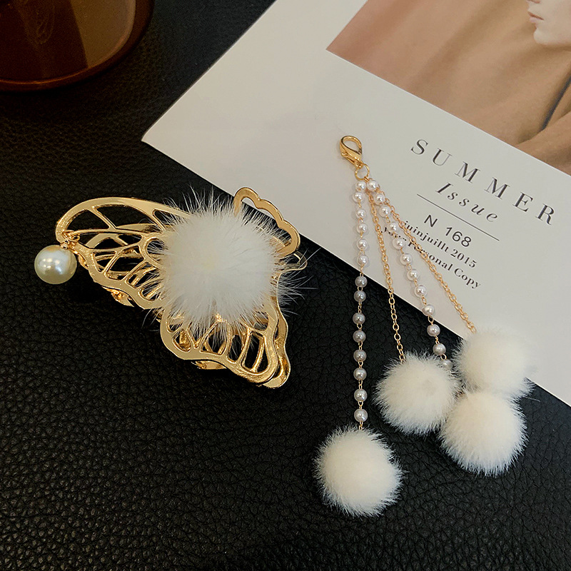 Fashion Sweet Tassel Butterfly Alloy Plating Artificial Pearls Hair Clip2
