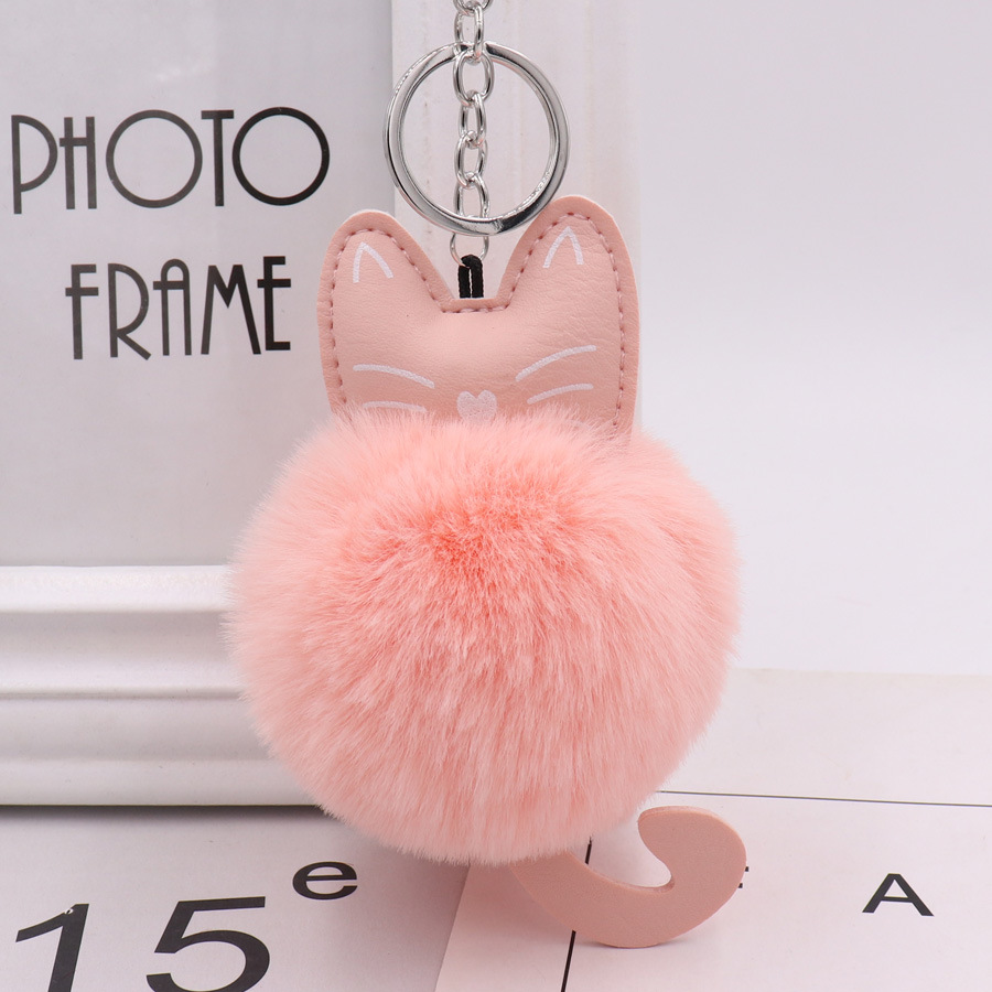 nihaojewelry Wholesale Cute Korean Style Cat Alloy Plush Women's Bag Pendant Keychain