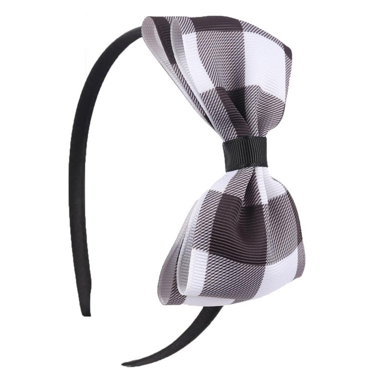 Simple Style Grid Bow Knot Cloth Handmade Hair Band 1 Piece1