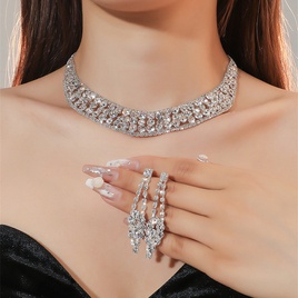 WomenS Luxury Fashion Rhombus Alloy Rhinestone Earrings Necklace Jewelry Set Plating Diamond Rhinestone 1 Setpicture26
