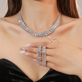 WomenS Luxury Fashion Rhombus Alloy Rhinestone Earrings Necklace Jewelry Set Plating Diamond Rhinestone 1 Setpicture23