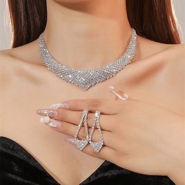 WomenS Luxury Fashion Rhombus Alloy Rhinestone Earrings Necklace Jewelry Set Plating Diamond Rhinestone 1 Setpicture19