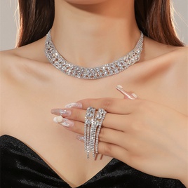 WomenS Luxury Fashion Rhombus Alloy Rhinestone Earrings Necklace Jewelry Set Plating Diamond Rhinestone 1 Setpicture13